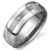 Two Tone Silver Three Stone Tungsten Ring